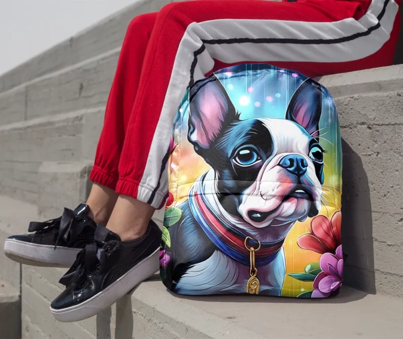 Playful Boston Terrier Dog Enthusiast Minimalist Backpack 1