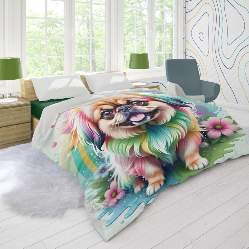 Playful Pekingese Loyal Dog Friend Duvet Cover