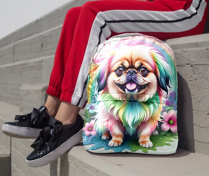 Playful Pekingese Loyal Dog Friend Minimalist Backpack 1