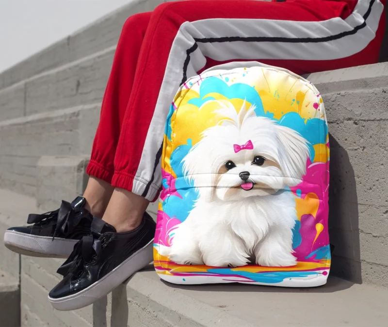 Teen Furry Companion Maltese Dog Love Minimalist Backpack 1